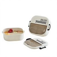 Boîte à lunch portable réutilisable et écologique en PP à 3 compartiments, à motif quadrillé, pour l'école, le bureau, les adultes, avec ustensiles et fermeture à clip