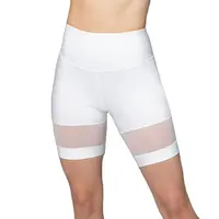 नई डिजाइन महिला एथलेटिक शॉर्ट्स कस्टम लोगो नायलॉन Elastane सांस Strethy जाल Spliced सादे कस्टम शॉर्ट्स महिलाओं