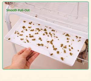 Lüks Modern Katlanabilir Şeffaf Kuş Kafesi, Tekerlekli Saklama Arabası ile - Muhabbet Kuşu ve İspinoz Oyuncakları ve Mama Düzenleyici için Geniş Kafes - Product Image 5