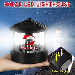 Wholesale Outdoor Garden LED Lighthouse Beacon Tower Solar Powered Rotating Lights Plastic Yard Decor By Manufacturers