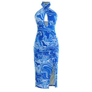 2023 été nouvelle jupe imprimée femmes chaudes Sexy dos nu <span class=keywords><strong>robe</strong></span> licou - Product Image 4