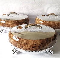 Juego de Calentadores de Comida Profesionales para Catering, 3 Piezas, 4L, 5L, 6L, Acero Inoxidable, Aislados, Estilo Árabe de Lujo, Venta al por Mayor, Plato para Buffet
