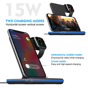 <span class=keywords><strong>Chargeur</strong></span> sans fil 3 en 1 - Station de charge rapide certifiée 15W, support de charge sans fil de bureau pour <span class=keywords><strong>iPhone</strong></span> - Product Image 5