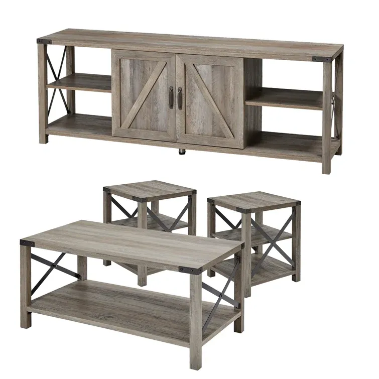 modern TV stand and coffee table set China Manufacturer Wooden Living Room TV Cabinet and Center Table 4 Piece Coffee Table Set