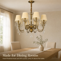 Lustre antique en bronze et laiton avec abat-jour en tissu plissé, douilles E14, pour salle de banquet, manoir, château