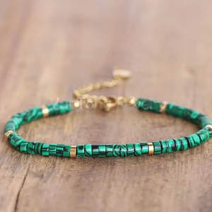 Bracelet de guérison réglable en chaîne à fermoir unisexe classique et délicat, perles de pierre naturelle de 2x4 mm, forme de boule, vente en gros PVD - Product Image 3