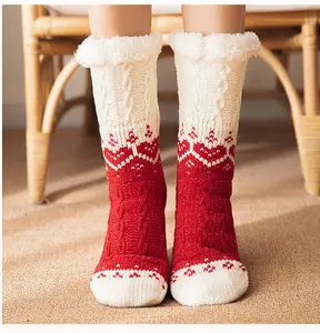 时尚模糊女袜室内冬季保暖毛绒袜圣诞运动袜