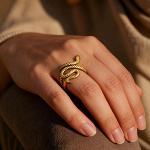 Snake Zodiac Stainless Steel <b>Ring</b> 18k Gold Plated Adjustable Unisex Fashion Jewelry Gift Animal Design - Product Image 1