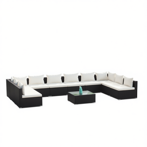 Ensemble de salon de jardin en rotin noir crème, mobilier d'extérieur 10 places, résistant aux intempéries, design contemporain - Product Image 1