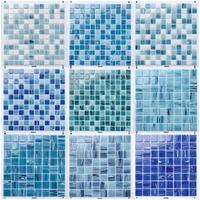 Carreaux de mosaïque en verre bleu, fil doré irisé, vert foncé, carreaux de verre à motif nuage blanc-gris pour piscine et bassin paysager
