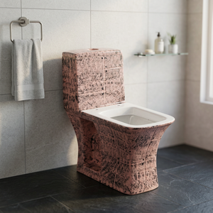 WC monobloc de luxe en céramique imprimé marbre, noir et or, à poser au sol, avec siphon en S - Product Image 6