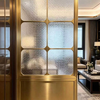 Paravent décoratif haut de gamme en métal découpé au laser avec insert en verre texturé, séparateur de pièce fixe, design intérieur, étanche, artistique