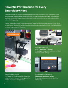 Máquina de bordar <span class=keywords><strong>industrial</strong></span> de una sola cabeza <span class=keywords><strong>Ricoma</strong></span> SMP con prensatelas independiente y rotación de tapa de 270 grados - Product Image 3