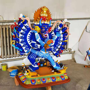 Gran Moneda de Latón Fundido Pintada a Mano, Adorno Artesanal Budista Tibetano del Dios de la Riqueza Verde Amarillo, Estilo Animal de Buda Tara Blanca - Product Image 2