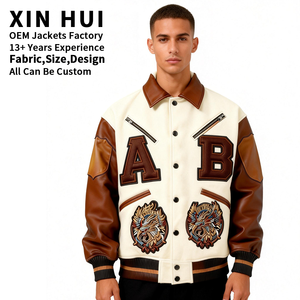 Custom Single Breasted Long <b>Men's</b> High Quality Canvas Varsity Bomber <b>Jacket</b> Embroidered OEM Streetwear College - Product Image 2