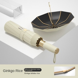 ร่มกันแดดยางสีดำ 10 ซี่โครง แบบอัตโนมัติพับสามตอน ร่มเรียบง่ายสำหรับผู้ชายและผู้หญิง ร่มธุรกิจ พิมพ์โลโก้ ผู้ผลิตขายส่ง - Product Image 6