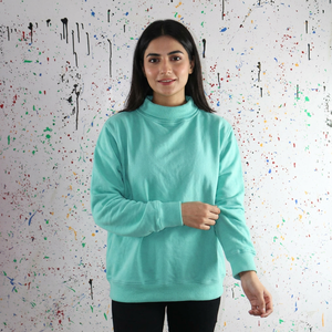 Aqua Green <b>Mock</b> <b>Neck</b> Sweatshirt 100% Cotton wide <b>neck</b> Sweatshirt Finer Threads - Product Image 1