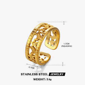 Popular Women's Stainless Steel Ring, Stylish Hollowed-out Star and Moon Electroplated with 18K Gold, Personalized Hip-hop Ring - Product Image 5