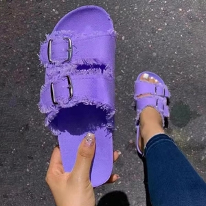 Sandalias de Tacón Inclinado para Mujer, Verano 2026, con Borde Desbastado, Doble Suela de Goma, Transpirables, Antideslizantes, Casuales, para Exteriores - Product Image 1