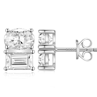 Boucles d'oreilles clous en argent sterling 925 avec moissanite ovale et taille émeraude pour femme, double pierre, couleur D, pureté VVS1