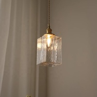 Lampe suspendue en laiton vintage sculptée, lampe à suspension LED simple en verre à effet d'ondulation de l'eau, pour la décoration des restaurants, des chambres à coucher, éclairage