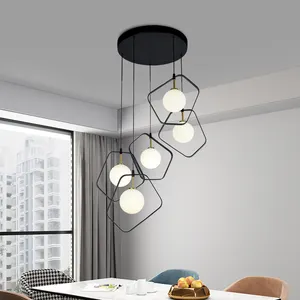 America Style Home Hotel Villa Decorative Simple Black White Design Metal Glass Hanging Lamp