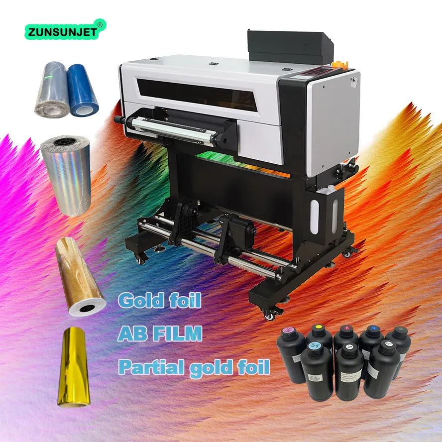 Printer stiker dtf uv digital printer dtf foil emas pencetak dtf uv dengan kecepatan tinggi dan kualitas rol untuk menggulung printer dtf uv 4 kepala