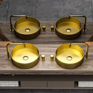 Meiao Single Bowl Round Gold Stainless Steel Golden Bathroom Wash Basin Sink