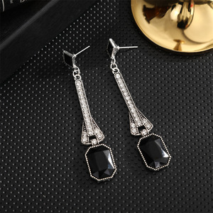 Vintage Style Diamond Encrusted Square Tassel Drop <b>Earrings</b> Alloy Bezel Setting Party Jewelry - Product Image 4