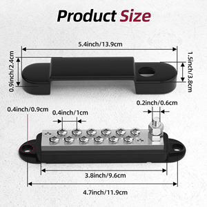 Barre omnibus en cuivre en gros 48V 150A avec 12 bornes de 1/4 po (1x) # Bloc de distribution d'alimentation à 8 vis avec couvercle pour applications marines et automobiles - Product Image 2