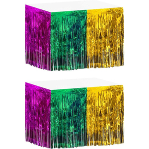 Jupe de table à franges en feuille métallique de 275 cm x 75 cm pour mariages, fêtes hawaïennes, baby showers, anniversaires, remises de diplômes, décorations de Diwali - Product Image 5