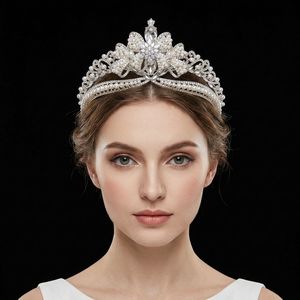 Tiara de Novia con Perlas Barrocas, Corona de Cristal con <span class=keywords><strong>Flores</strong></span>, Corona de Boda con Pedrería, Diadema de Princesa, Joyería <span class=keywords><strong>para</strong></span> el Cabello de la Novia - Product Image 1