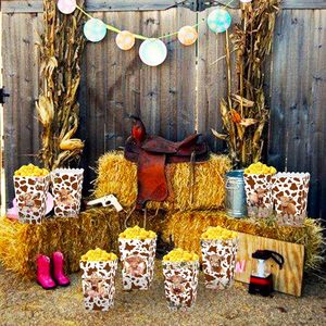 12 packs de boîtes à pop-corn en forme de fleur de riz de poulet, à pois marron, thème bétail du <span class=keywords><strong>Plateau</strong></span> du Yak, pour snacks de fête, bonbons et décorations de fête prénatale - Product Image 6