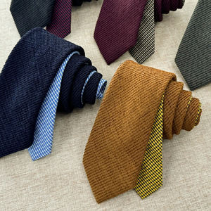 Cravate à deux textures pour hommes Plaine avec damier Solide <span class=keywords><strong>Repp</strong></span> Texture Coton Lin Marron Vin Vert Marine Blanc Noir Kaki Beige Cravate - Product Image 5