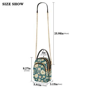 Teal Daisy Floral Mini Crossbody Bag for Women, Triple Zipper Quilted Phone <b>Purse</b> Fits 6.8" Smartphone, Detachable Chain Strap C - Product Image 2