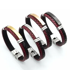 Ensemble de Bracelets en cuir unisexe, Bracelets en cuir et acier inoxydable pour hommes