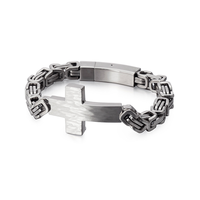 Bracelet croix antique noir de haute qualité en acier inoxydable 316L hypoallergénique avec fermoir magnétique, chaîne byzantine pour homme