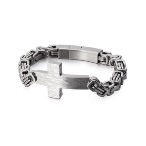 Bracelet croix antique noir de haute qualité en acier inoxydable 316L hypoallergénique avec fermoir magnétique, chaîne byzantine pour homme - Product Image 1