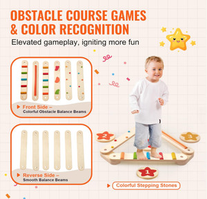 Trave di Equilibrio in Legno Ecologica e Resistente, Pietre per Equilibrio, Tavole di Equilibrio Montessori per Bambini 5-7 Anni - Product Image 3