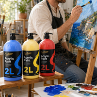 Pintura Acrílica Xin Bowen de 2L con Botella con Bomba, Pintura de Alta Viscosidad de Grado Profesional para Lienzo, Pared y Madera