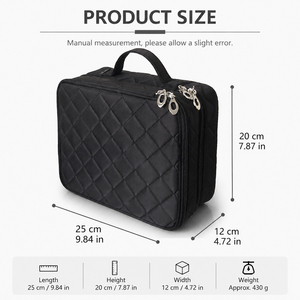 GORFIA Nylon Quilted Diamond Pattern <b>Case</b> Luxury Vintage Style Customized Black Portable Travel <b>Makeup</b> Bags Women Beauty Box - Product Image 3