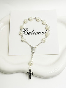 Pulsera de Rosario de Perlas de Rosa al por Mayor, Cuentas Católicas para Bautizo, Colgante de Cruz de la Virgen María, Joyería Religiosa - Product Image 6