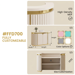 Curved Fluted Gold Trim Reception <b>Desk</b> Multi Color Custom for Beauty Salon Nail Spa Front Counter - Product Image 2