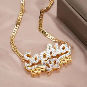 Hip-hop 3D 18K altın kaplama çift katmanlı adı kolye kadınlar için özel ad kolye moda takı kolye