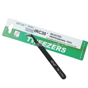 Pince à épiler antistatique VETUS ESD-15 en acier inoxydable, pointe courbée, pince à épiler de précision pour le nail art et les cils, usine d'électronique - Product Image 1