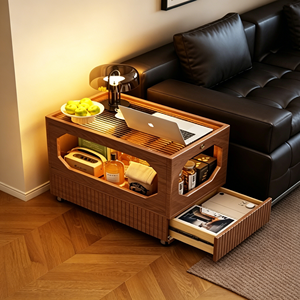 Mesa de Centro Moderna de Ratán con Cajón de Almacenamiento y Estantes Abiertos, Muebles para Sala de Estar, Diseño Tropical - Product Image 3