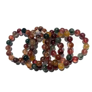 Pulsera de Cuarzo rutilado de Color Natural, brazalete de cuentas elásticas preciosas, Gema de cristal, Feng Shui, para curación