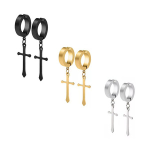 Stainless Steel <b>Magnetic</b> Clip-On <b>Earrings</b> Set With Zircon And Cross Design <b>For</b> <b>Men</b> And Women Non-Pierced Ears 6mm 8mm - Product Image 3