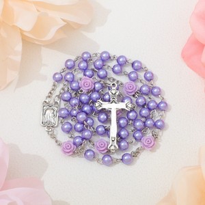 Rosario <span class=keywords><strong>de</strong></span> Perlas <span class=keywords><strong>de</strong></span> Cristal con Cuentas <span class=keywords><strong>de</strong></span> la Virgen María, Hecho a Mano, con Flores <span class=keywords><strong>de</strong></span> Rosa, para Mujer, Religioso, Católico - Product Image 2