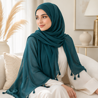 Écharpe en voile unie bleu sarcelle, douce et respirante, 95x180cm, teinte unie, châle d'été à franges, Bufanda, Hijab turc à franges de Dubaï